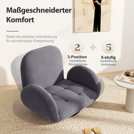 Swivel Floor Chair with Adjustable Backrest & Armrests, Gray