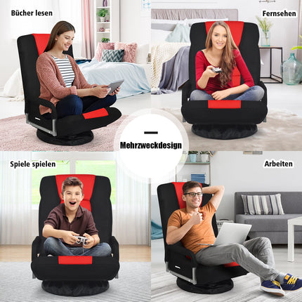 Swivel Floor Chair with Adjustable Backrest, Red