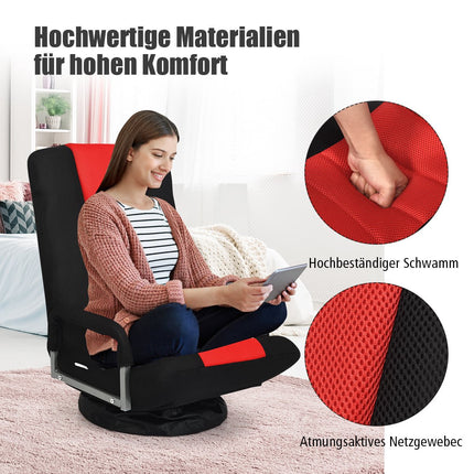 Swivel Floor Chair with Adjustable Backrest, Red