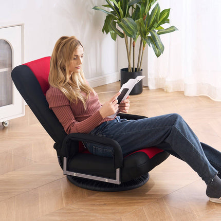 Swivel Floor Gaming Chair, 360-Degree, 6-Position, Red Black