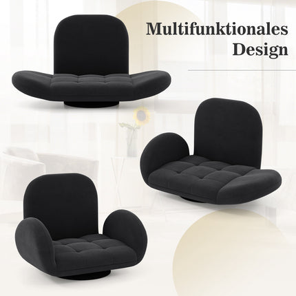 Swivel Floor Gaming Chair, Adjustable Backrest & Armrests, Black