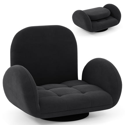 Swivel Floor Gaming Chair, Adjustable Backrest & Armrests, Black