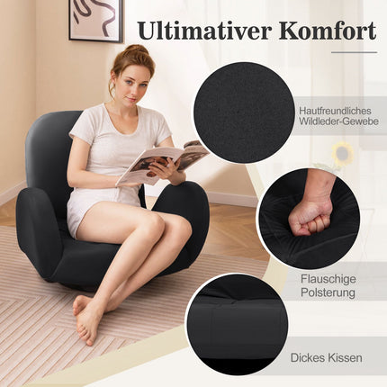 Swivel Floor Gaming Chair, Adjustable Backrest & Armrests, Black