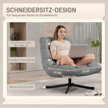 Swivel Lounge Chair, Armless Wide Seat, Gray Chenille