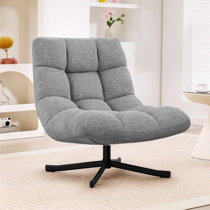 Swivel Lounge Chair, Armless Wide Seat, Gray Chenille