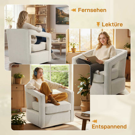 Swivel Lounge Chair, Beige, 360 Rotation, 77 x 75 x 72 cm