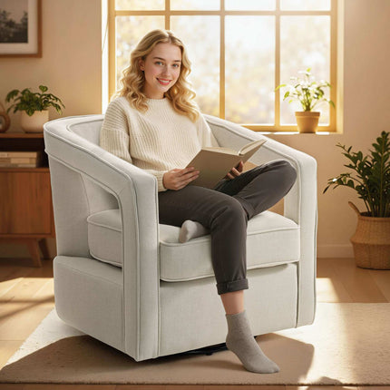 Swivel Lounge Chair, Beige, 360 Rotation, 77 x 75 x 72 cm