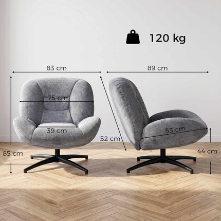 Swivel Lounge Chair, Dark Grey Chenille Fabric