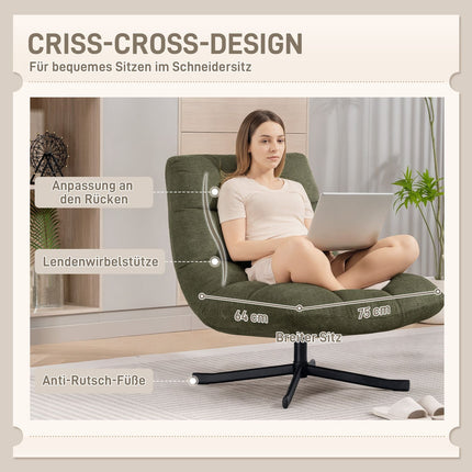 Swivel Lounge Chair, Wide Seat, Water-Resistant Chenille, Green