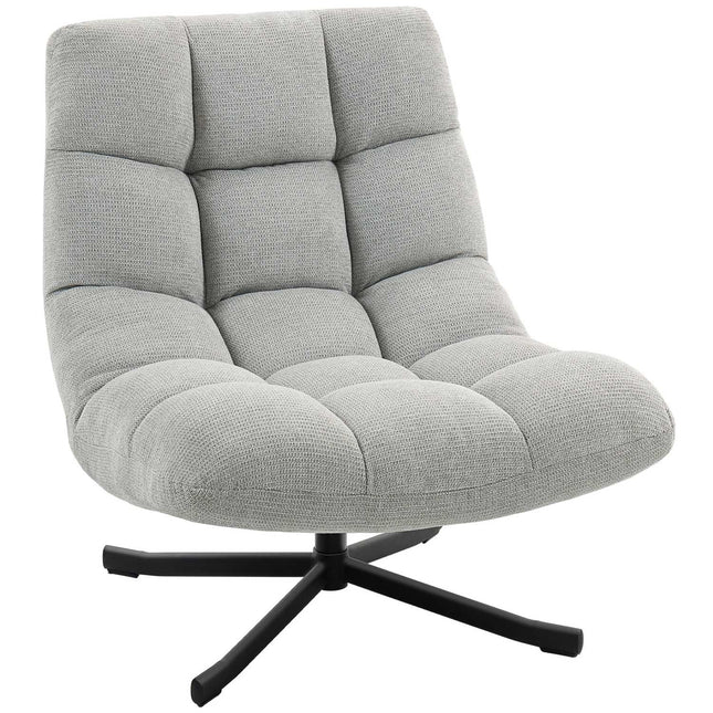 Swivel Lounge Chair, Wide Seat, Water-Resistant Chenille, Light Grey