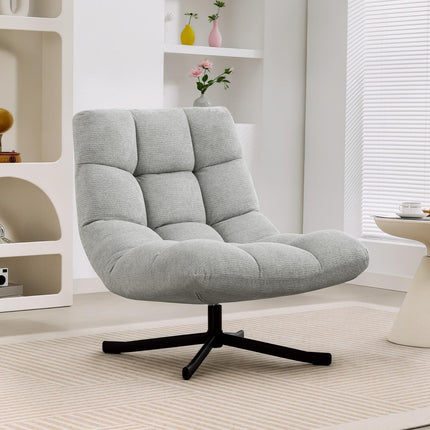 Swivel Lounge Chair, Wide Seat, Water-Resistant Chenille, Light Grey
