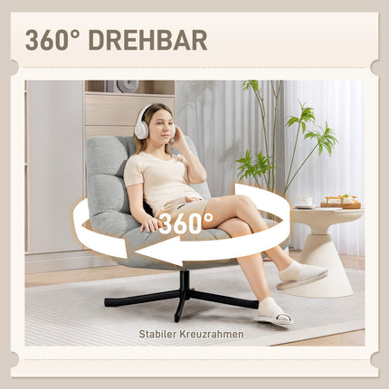 Swivel Lounge Chair, Wide Seat, Water-Resistant Chenille, Light Grey