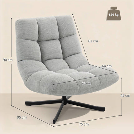 Swivel Lounge Chair, Wide Seat, Water-Resistant Chenille, Light Grey