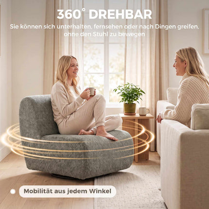 Swivel Lounge Chair with Chenille Cover, Grey, 360 Rotation