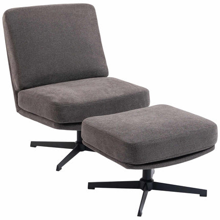 Swivel Lounge Chair with Ottoman, Dark Grey Linen-Look