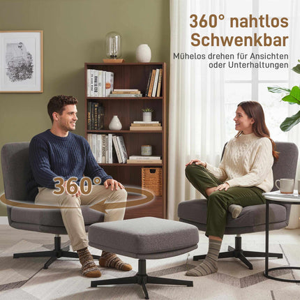 Swivel Lounge Chair with Ottoman, Dark Grey Linen-Look