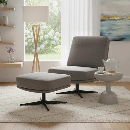 Swivel Lounge Chair with Ottoman, Dark Grey Linen-Look