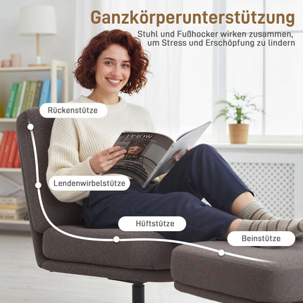 Swivel Lounge Chair with Ottoman, Dark Grey Linen-Look