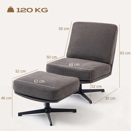 Swivel Lounge Chair with Ottoman, Dark Grey Linen-Look