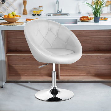 Swivel Makeup Chair, PU Leather, Chrome Base, White