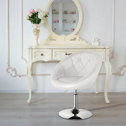 Swivel Makeup Chair, PU Leather, Chrome Base, White