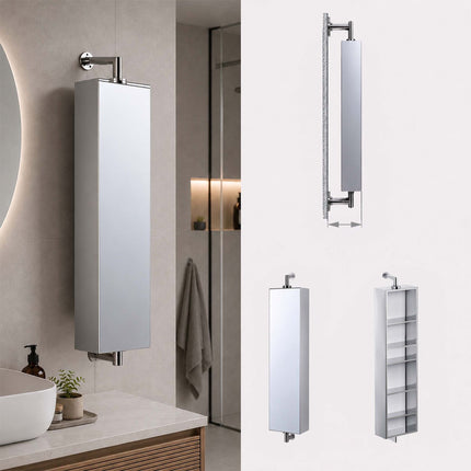 Swivel Mirror Cabinet, Stainless Steel, Wall-Mounted