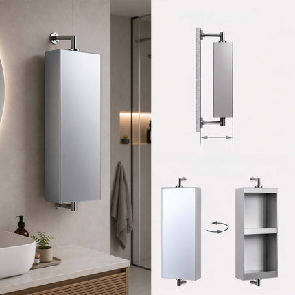 Swivel Mirror Cabinet, Stainless Steel, Wall-Mounted