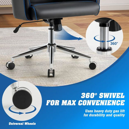 Swivel Office Chair, Adjustable Height, Recline, Blue-Black