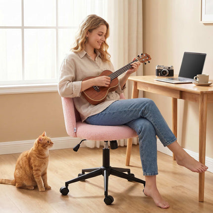 Swivel Office Chair, Pink Teddy Fleece, Height Adjustable