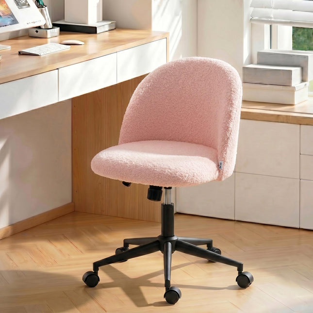 Swivel Office Chair, Pink Teddy Fleece, Height Adjustable
