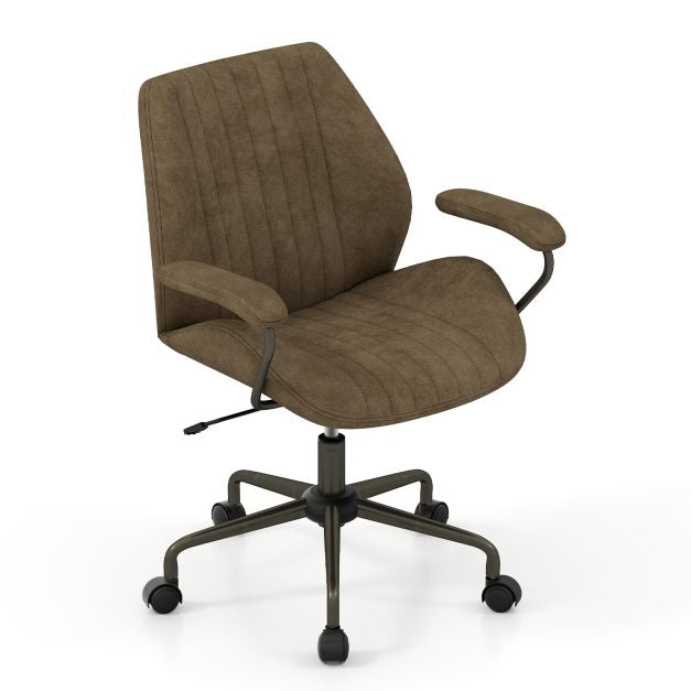 Swivel Office Chair, Suede Upholstery, Padded Arms, Olive