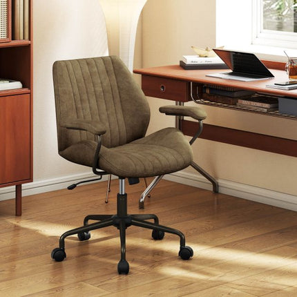 Swivel Office Chair, Suede Upholstery, Padded Arms, Olive