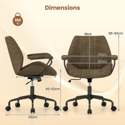 Swivel Office Chair, Suede Upholstery, Padded Arms, Olive