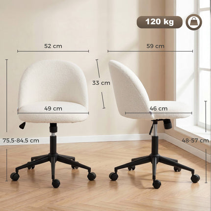Swivel Office Chair, Teddy Fleece, Height Adjustable, Cream