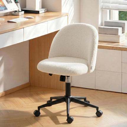 Swivel Office Chair, Teddy Fleece, Height Adjustable, Cream