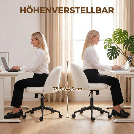 Swivel Office Chair, Teddy Fleece, Height Adjustable, Cream