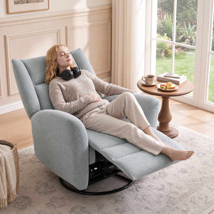 Swivel Recliner Chair, 135 Degree Rocking, Light Gray