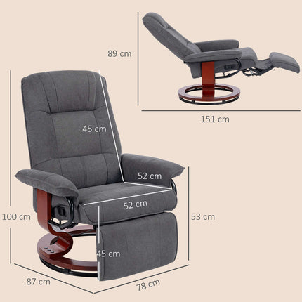 Swivel Recliner Chair, Linen-Look, Footrest, Gray