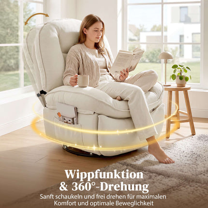 Swivel Recliner Chair with Deep Seat and Chenille Fabric