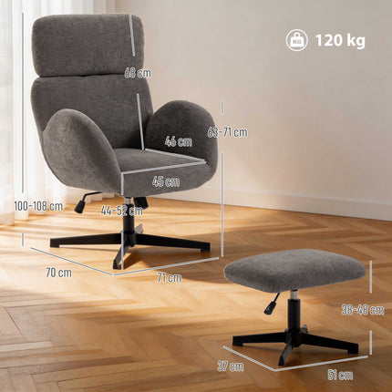 Swivel Recliner Chair with Ottoman, Adjustable Headrest, Grey