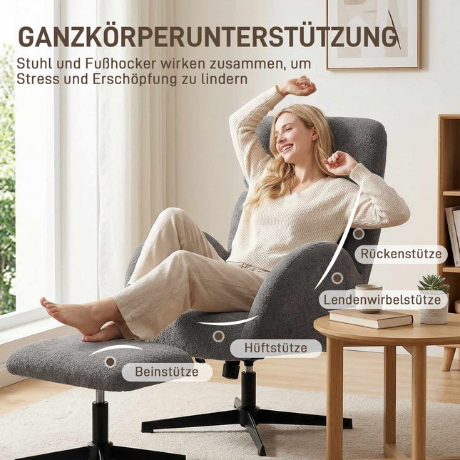 Swivel Recliner Chair with Ottoman, Adjustable Headrest, Grey