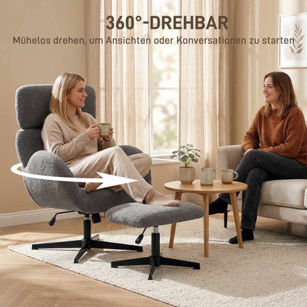 Swivel Recliner Chair with Ottoman, Adjustable Headrest, Grey