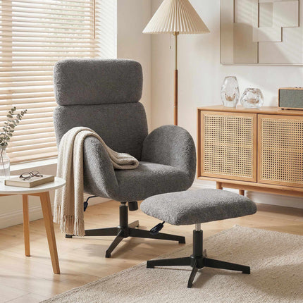 Swivel Recliner Chair with Ottoman, Adjustable Headrest, Grey
