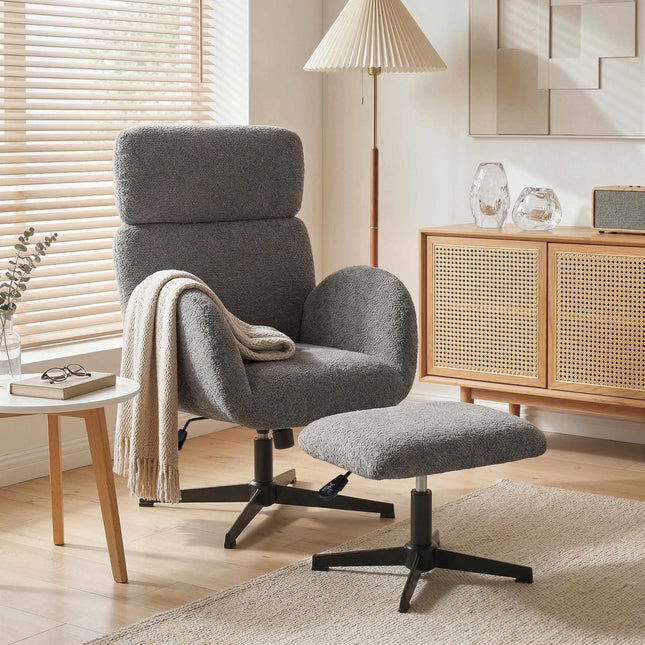Swivel Recliner Chair with Ottoman, Adjustable Headrest, Grey