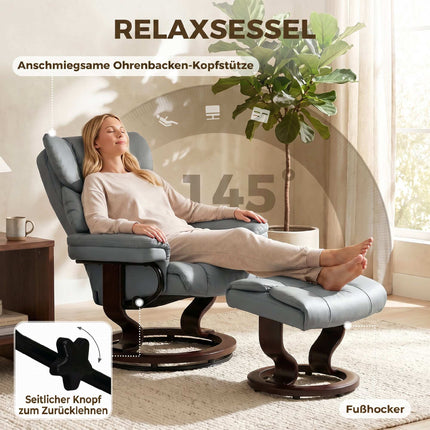 Swivel Recliner Chair with Ottoman, PU Leather, Light Gray