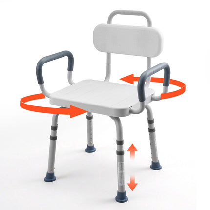 Swivel Shower Chair With Arms, Back, 400 lb, Adjustable Height