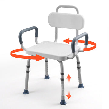 Swivel Shower Chair With Arms, Back, 400 lb, Adjustable Height