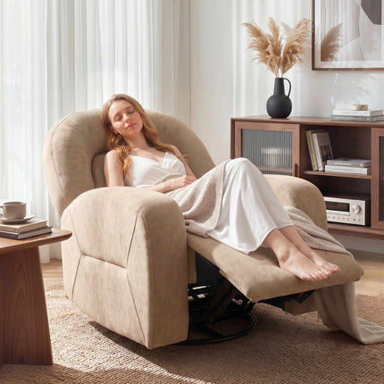 Swivel Velvet Recliner Chair, 360 Rocking, 135, Khaki