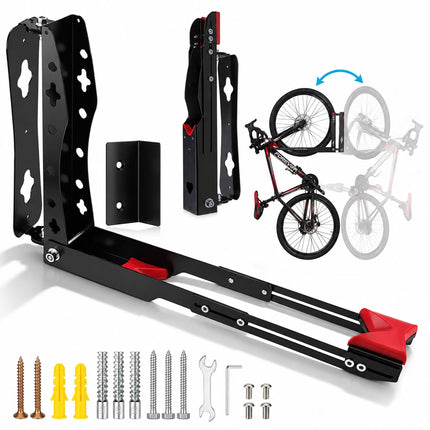 Swivelling Vertical Bicycle Wall Mount with Wall Protector – 1 Mount, Black, Red