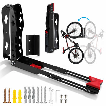 Swivelling Vertical Bicycle Wall Mount with Wall Protector – 1 Mount, Black, Red